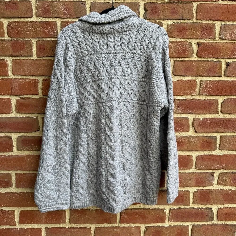 Aran Crafts Women's Merino Wool Cable Knit Full Zip Cardigan Gray XL NWOT